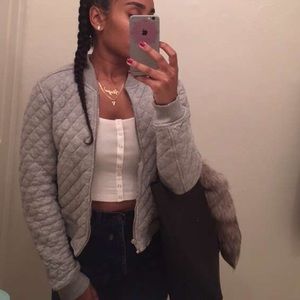 Grey quilted cotton bomber jacket